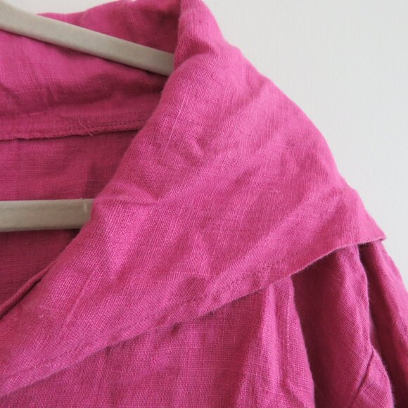 VINTAGE ITEMZ CHRIS BAUMGARTNER 100% Linen Cropped Button Top Pink Lagenlook - Picture 4 of 15